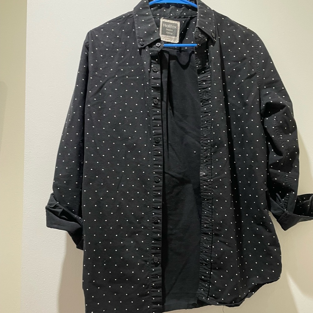 Men’s Halifax Denim Group Button Down Black and White Polka Dot, size S.